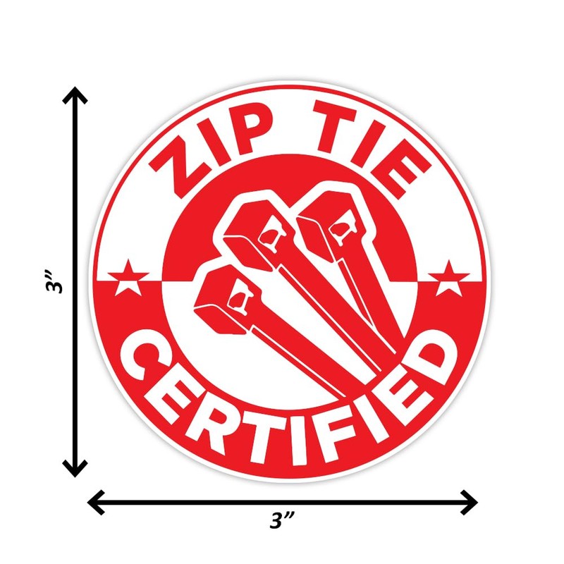Zip Tie Certified Funny Stickers - Technician Decal (3, 3x3