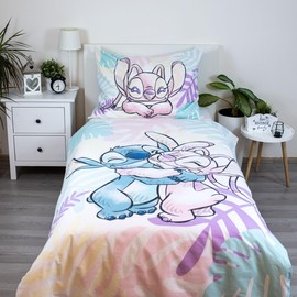Jerry Fabrics Stitch & Angel Leaves Reversible Duvet Cover 140 x 200 cm and Pillowcase 70 x 90 cm, 100% Cotton