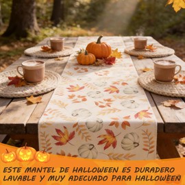 Camino de Mesa Otoño,Camino de Mesa con Motivos de Calabaza y Hoja de Arce,Decoración Otoño Hogar para Acción de Gracias, Halloween,Adornos de Otoño Ideal para Comedor,Cocina,Fiestas. (C)