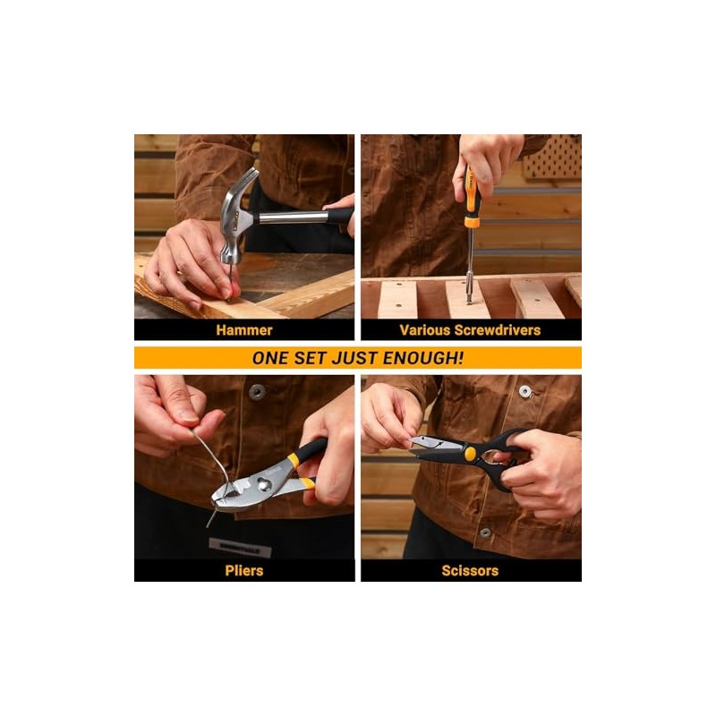 62-Piece Household Tool Set：Small Basic Home Tool Kit with Plastic