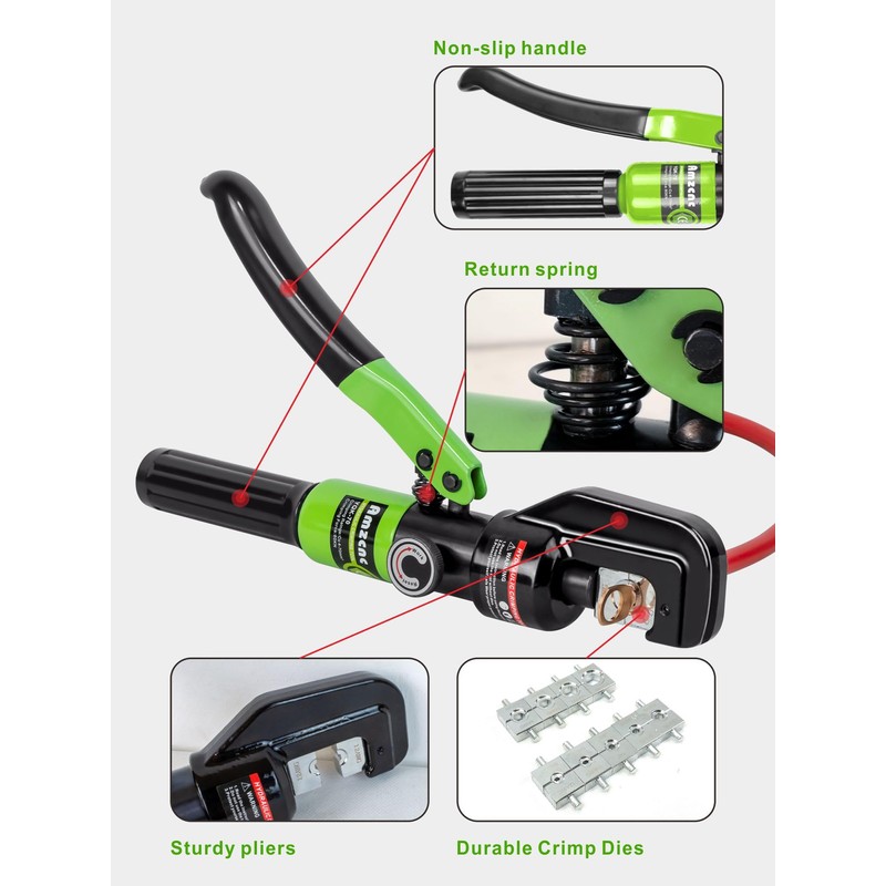 AMZCNC 10 Tons Hydraulic Wire Battery Cable Lug Terminal Crimper