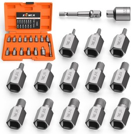 XEWEA Upgrade 15 Piece Screw Extractor Set, 3/8" Inch Multiple Spline Easy Out Stripped Screw Bolt Remover Kit Tool,CR-MO Material for Removing Broken Rusted Screws, Bolts, Studs