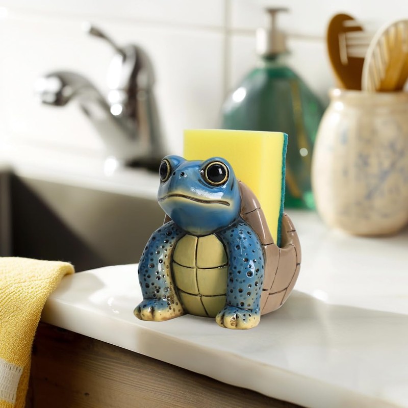 Resin Sea Turtle Sponge Holder for Kitchen Sink, Compact Sink