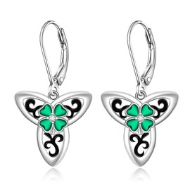 St Patricks Day Earrings Shamrock Earrings for Women Sterling Silver Celtic Knot Green Four Leaf Clover Earrings triangle Jewelry Friendship Irish Birthday Gifts