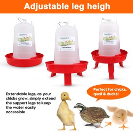 ZenxyHoC Chick Feeder and Waterer Set, 0.3 Gal Feeder and 0.4 Gal Waterer with 3 Adjustable Heights