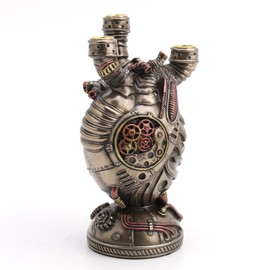 Veronese Design 6 3/4" Steampunk Augmented Artery Heart Device Triple Candle Holder Resin Sculpture Bronze Finish