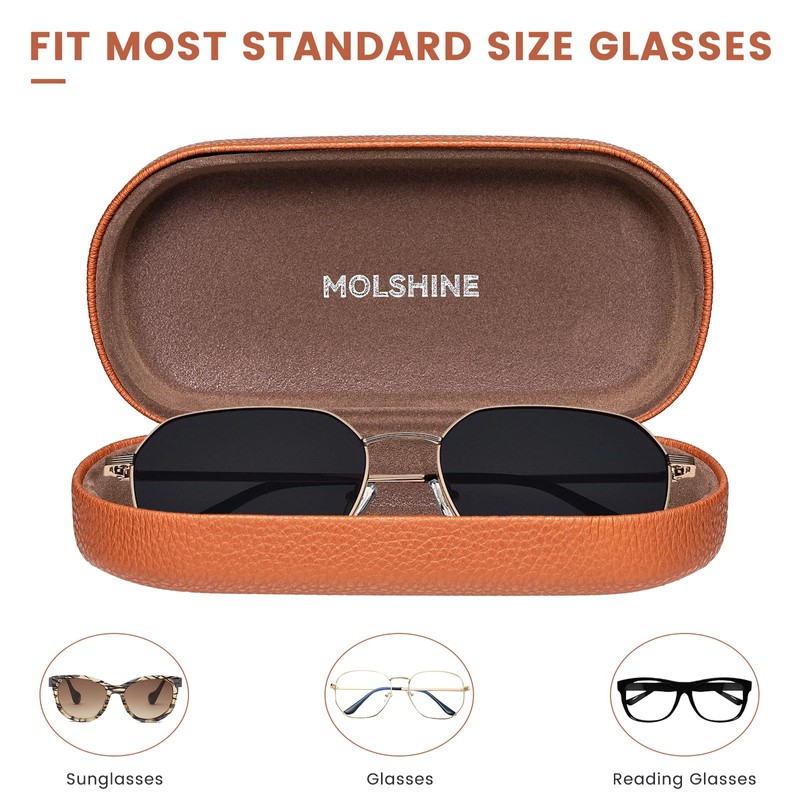 molshine Hard Shell Leather Sunglasses Case,Classic Large Glasses Case for