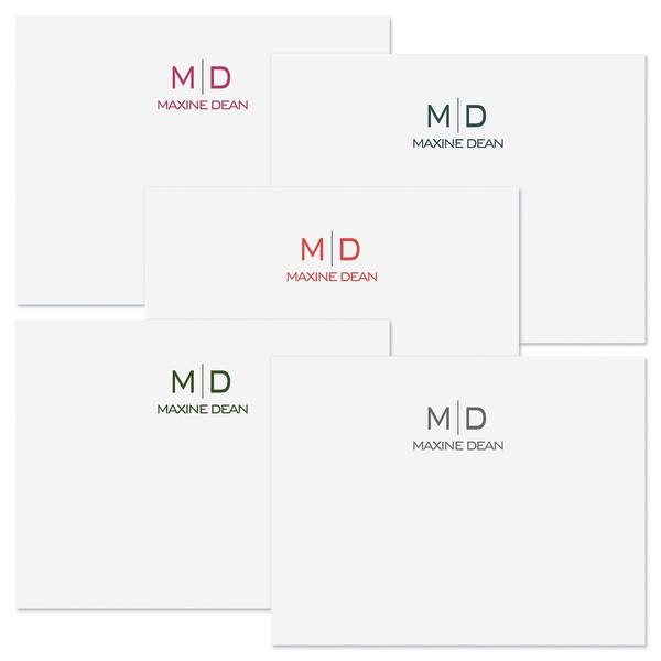Thin Line Monogram Personalized Note Cards (4 Color Choices) - 24 Cards with White Envelopes, 4¼ x 5½ Inch Size, Blank Inside, Add a Name and Initial, For Thank You Notes, or Graduation Gifts