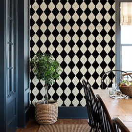 Simon&Siff Retro Checkered Peel and Stick Wallpaper Black and White Wallpaper 17.3"x480" Vintage Plaid British Geometric Wall Paper for Bathroom Kitchen Cabinet Contact Paper