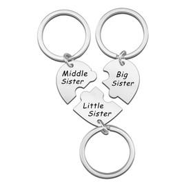 OEHEDOU 3 Sisters Gifts: Big, Middle, Little Sister Keychains - Heart-Shaped, Silver, Matching Sisters Gifts For Women