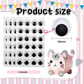 TOAOB 4 Sheets Googly Eyes Stickers Self Adhesive Wiggle Eyes 20mm Plastic Craft Sticker Eyes for DIY Crafts Scrapbooking Decoration