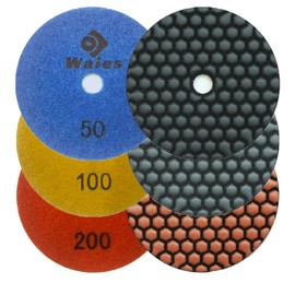 Waies 100 mm Grit 50-100-200 Diamond Sanding Pad for Dry Grinding Velcro Absorption for Granite Stone Concrete Marble Floor Grinder or Polisher