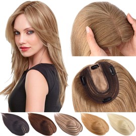 JGS1996 Hair Toppers for Women Real Human Hair Extensions for Hair Loss or Thinning Hair Wiglets Upgrade Swiss Base Clip in Hair Pieces Remy Hair Topper