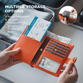 VULKIT Leather Passport Wallet for 2 Passports Slim Double Passport Holder RFID Blocking Passport Travel Wallet with ID Window for Women