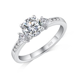 jiamiaoi 18K White Gold Plated Women's Ring Silver 925 Wedding Ring Women's Silver Engagement Ring Wedding Ring for Bride Solitaire Rings Women's Diamond Silver Rings for Women, Sterling Silver, Cubic