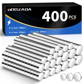 GOOZADA 400Pcs 3 Sizes Small Round Magnets, 200pcs 3X1mm, 100pcs 4x2mm, 100pcs 5x2mm Silver Mini Magnets for Miniatures Small Model