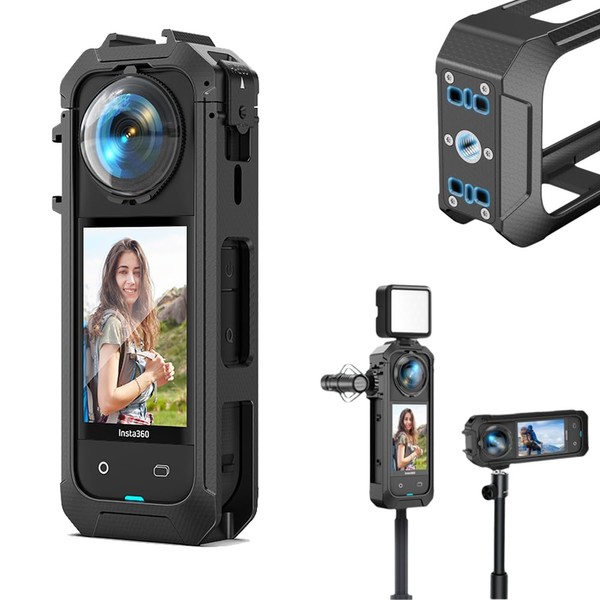 Insta360 X5 Compatible Camera Cage Extended Frame Magnetic Quick Release