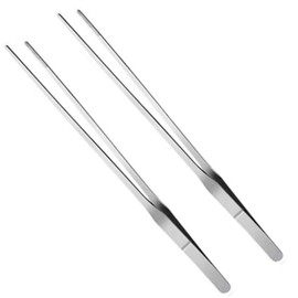 QLXHBOT 2 Pcs Stainless Steel Polished Extra-Long 10.6 inch Tongs Tweezers with Precision Serrated Tips for Garden, Aquarium Fish Tank, Kitchen, Indoor & Outdoor