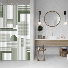 Leowefowa Mid Century Minimalist Shower Curtains Green and White Geometric Striped Lines Abstract Bohemian Shower Curtain Sets 36Wx72L Simple Art Aesthetic Bath Curtain Bathtub Accessories Decor