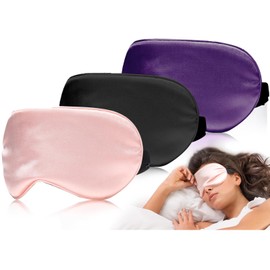 Antifaz para Dormir de 3 Piezas, Mascarilla para dormir, Anti-Luz Mascara Dormir,mascarilla de seda 100 natural pura con cinturón de sueño ajustable, 