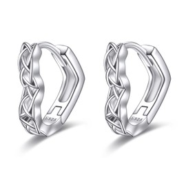 Heart Huggie Earrings Sterling Silver Small Huggie Hoop Earrings Irish Love Knot Celtic Jewelry for Women, Sterling Silver, No Gemstone
