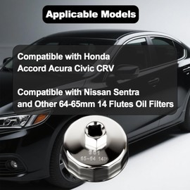 RXALASKA 64-65mm Oil Filter Wrench, 14 Flute Wrench & 1/2Inch Square Drive Flute Oil Filter Removal Tool, Compatible with Wix 57356, 15400-PLM-A02 Oil Filter