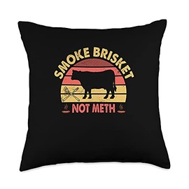 Smoke Brisket Not Meth Barbeque Grillmaster Grill BBQ Smoker Throw Pillow
