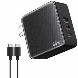 Honest Rainbow PD Charger, 65 W, USB-C Type C (PD 3.0 Compatible, PSE Standards, Single Port 65W High Output, 2 USB-C Ports + 1 USB-A Port), Compact, Foldable, Type C Charger, Rapid Charging,