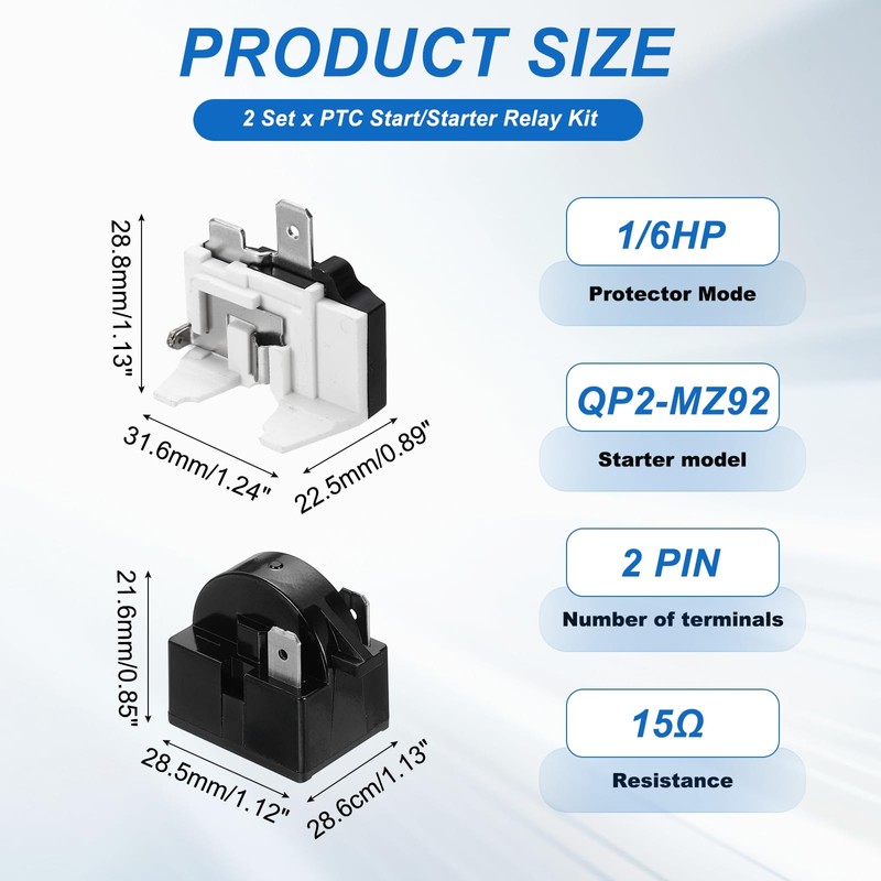 sourcing map 2 Set PTC Refrigerator Starter Relay 15 Ohm