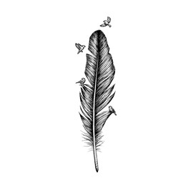 Fake Tattoo Feather - Temporalis® | Temporary Tattoos for Adults - EU Certified Cosmetics, Vegan & Waterproof - Lasts 1 to 2 Weeks [Feather with Birds]