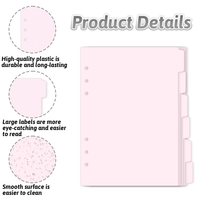 6 Pcs A5 Binder Dividers, 6 Holes Clear Binder Divider