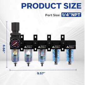 ATINY - Sistema de secado de aire NPT de 5 etapas de 1/4 pulgadas, secador de aire para compresor, cartucho de filtro de 5 y 0,5 y 0,01 micras, secador de doble desecante y regulador de aire, tazón de