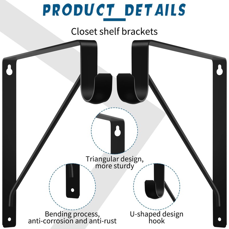 Nuogo 8 Pcs Heavy Duty Closet Rod Brackets Bulk 11"x11"