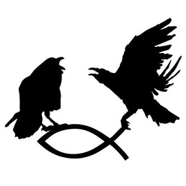 Odin Ravens Grab Christian Fish Car Sticker Hugin and Munin Catch Fish Car Sticker (Grey/Silver)