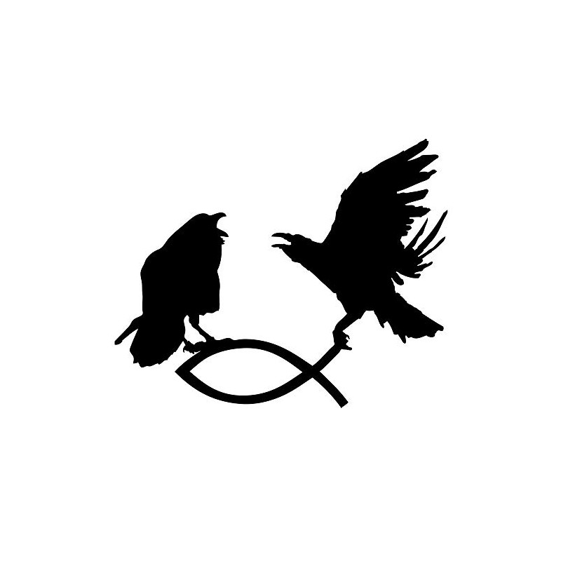 Odin Ravens Grab Christian Fish Car Sticker Hugin and Munin
