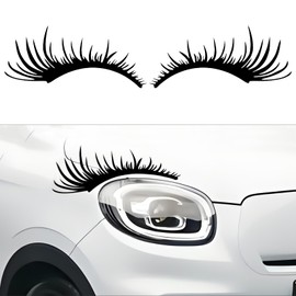 Ongfuwu 2 PCS Car Headlight Eyelashes Stickers, Auto Bumper Window Eyelashes Stickers, Fashion Fake Eyelash Stickers for Car Body, Vehicle Exterior Decoration Accessories for Car SUV Truck (Black)