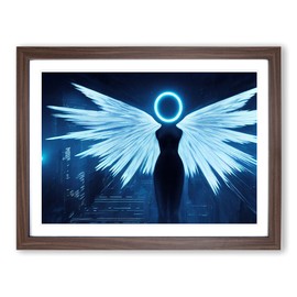 Cyberpunk Angel H1022 Framed Print for Living Room Bedroom Home Office Décor, Wall Art Picture Ready to Hang, Walnut A4 Frame (34 x 25 cm)