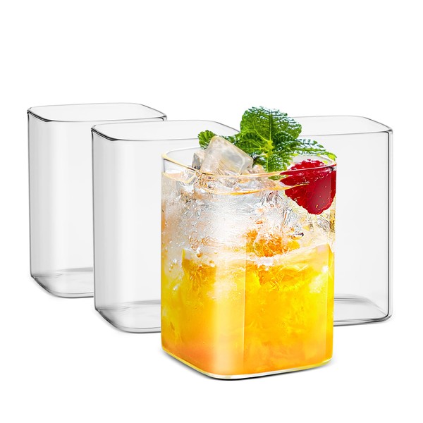 LUXU Drinking Glasses 8 oz,Thin Square Glasses Set of 4,Elegant