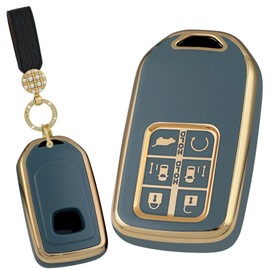 TECART Key Case Fit for Honda Odyssey Freed Soft TPU Key Fob Keychain Key Shell Box Accessories Protector 6 Button, Round Pearl Keychain-grey