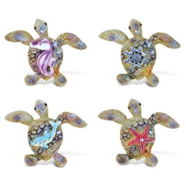 CoTa Global Sea Turtle Refrigerator Rockstone Magnets Set of 4 - Assorted Resin Beach Design, Fun & Cute Ocean Animals Magnets For Kitchen Fridge, Locker, Home Decor & Office Decor Novelty - 4 Pack