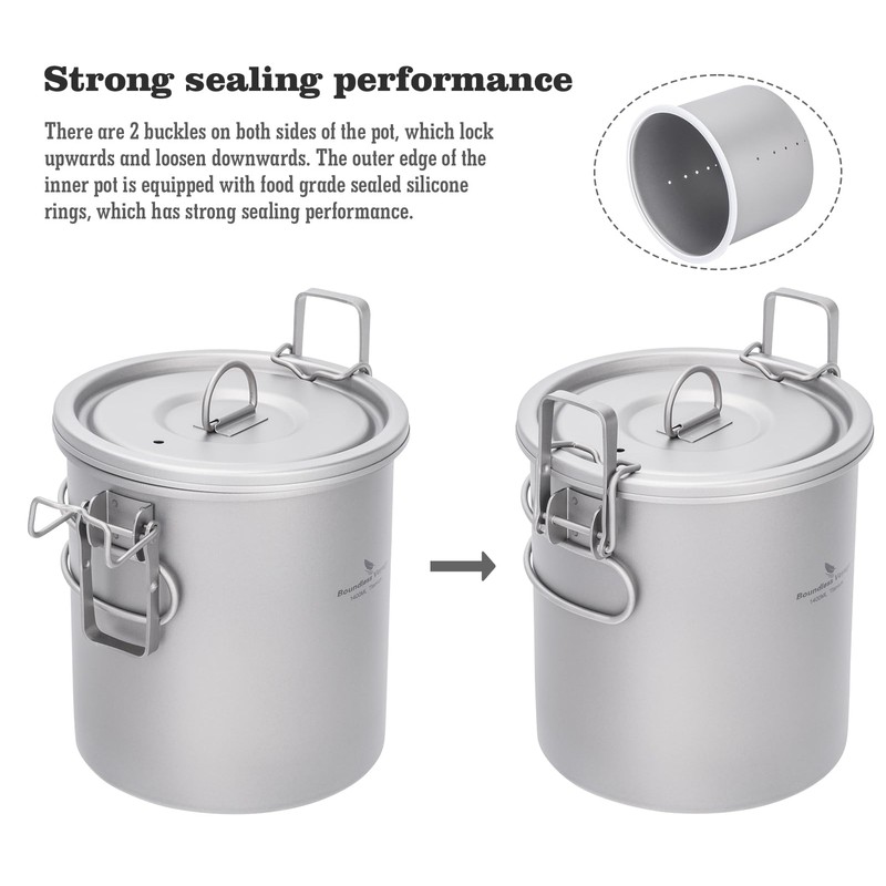Boundless Voyage Titanium Rice Cooker Camping Cooking Pot Ultralight Camping