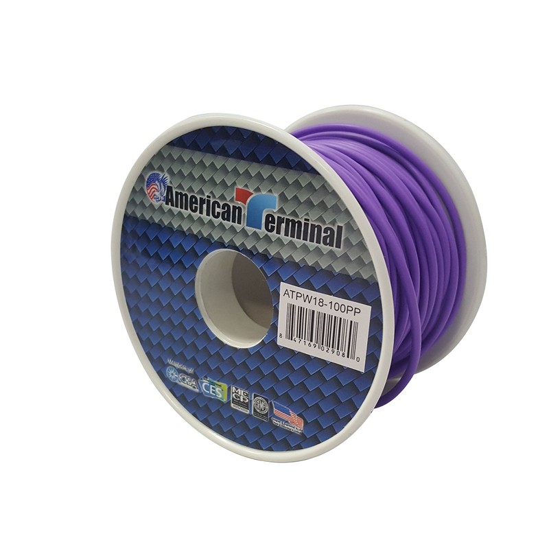 American Terminal ATPW18-100PP 18 Gauge Primary Wire, Purple