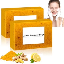 Jabón Curcuma Natural Exfoliante 2 Unidades Limpiador Rostro y Cuerpo  Aclara la piel, elimina manchas oscuras, hidrata y reduce imperfecciones,...   