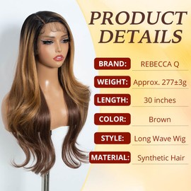 Rebecca Q Long Wavy Wigs for Women Side Part Lace Front Wig Layered wig with Baby Hair Long Brown Synthetic Wigs For Daily Cosplay Party 28 inches