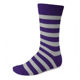 tiemart Men's Dark Purple and Silver Striped Socks, Dark Purple and Silver, 8-12
