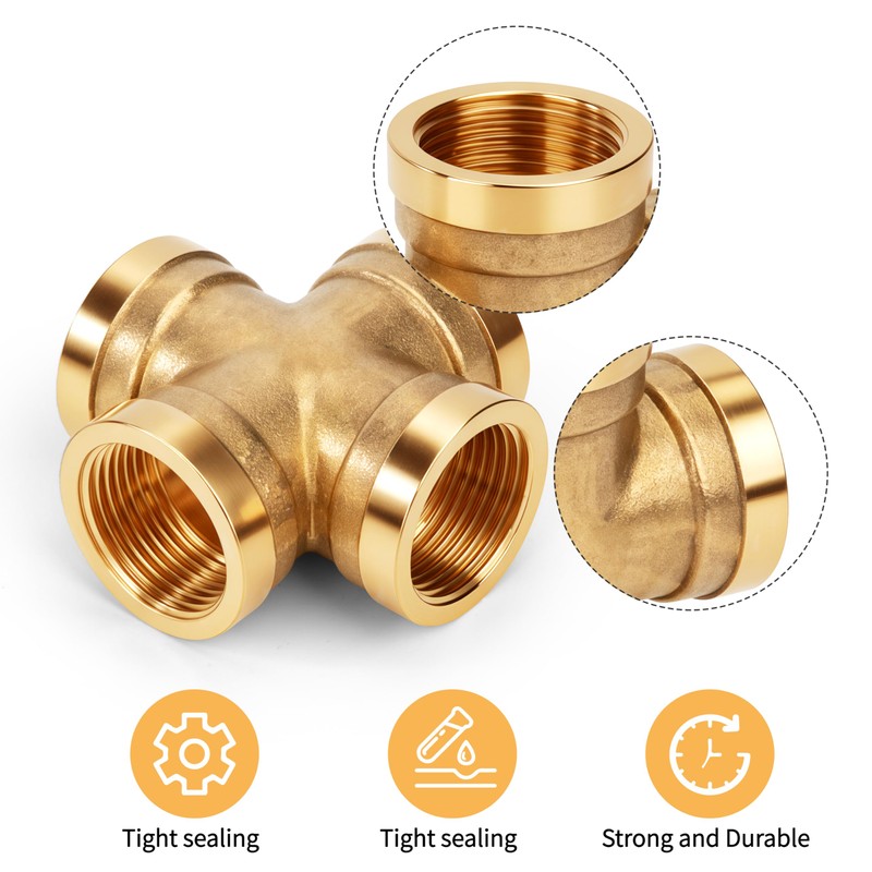 Brass Cross Pipe Fitting, 3/4 Female Threaded 4 Way Coupling