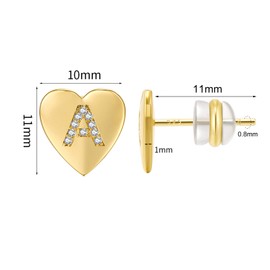 AoedeJ 14K Gold Plated Heart Initial Earring for Girls Women Sterling Silver CZ Letter Initial Alphabet Stud Earring Valentines Day Gift
