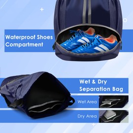 BROTOU Unisex Drawstring Backpack, Waterproof Gym Bag, Large Oxford PE Bag, Students School Bag, Durable Sports Ball Bag, with Shoe Bag (Dark Blue)
