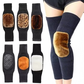 Thick Fleece-Lined Knee Pads for Seniors - Winter Joint Support for Men and Women Skin-Tone Velvet with Pocket (Warm) 10ea