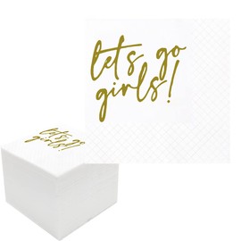 Geloar LETS GO GIRLS Servilletas de cóctel, paquete de 100 servilletas doradas LETS GO GIRLS Cowgirl Disco Last Rodeo Nashville despedida de soltera para dama de honor, despedida de soltera, decoración de mesa de boda, 2 capas, 5 x 5 pulgadas